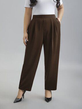 BloomChic Brown High-Waist Stretch Straight Leg Pants